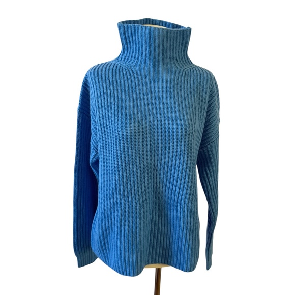 0039 ITALY LONA CASHMERE WOOL MOCK TURTLENECK SWEATER RIBBED ITALIAN NWT BLUE M - Picture 2 of 13